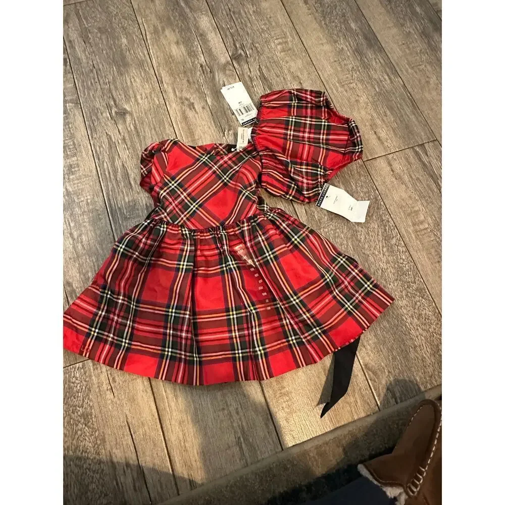 NWT Ralph Lauren Baby Girl's Plaid Print Fit & Flare Dress 2 Pec Set Size 6 M
